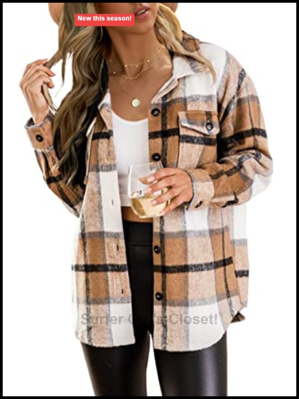 Womens Plaid Button Down Shacket Fuzzy Long Sleeve Casual Layer